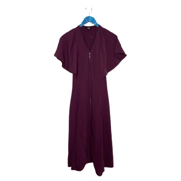 TED BAKER LONDON Kasiane Burgundy Poplin Exposed Zip Hourglass Midi Dress Sz XS - Picture 2 of 11